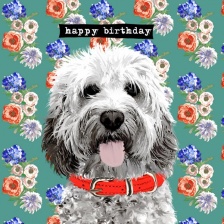 ''Happy Birthday Floral Doggy'' Card by Scaffardi